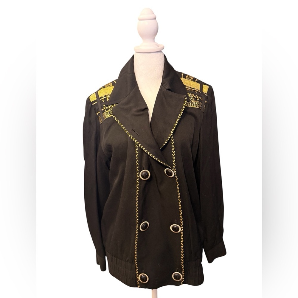 Vintage Black and Gold Double Breasted Jacket - Picture 2 of 7